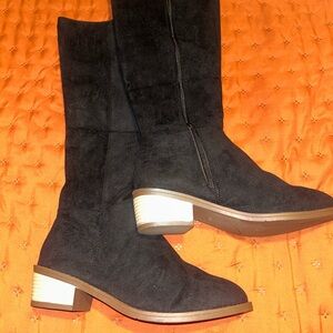 Black Calf Length Suede Boots